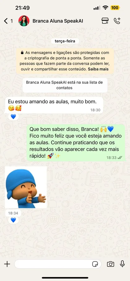 Print do depoimento de Branca