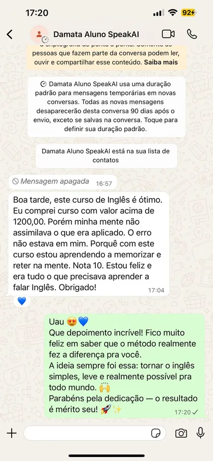 Print do depoimento de Damata