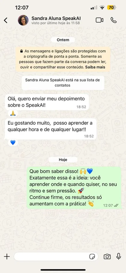 Print do depoimento de Sandra